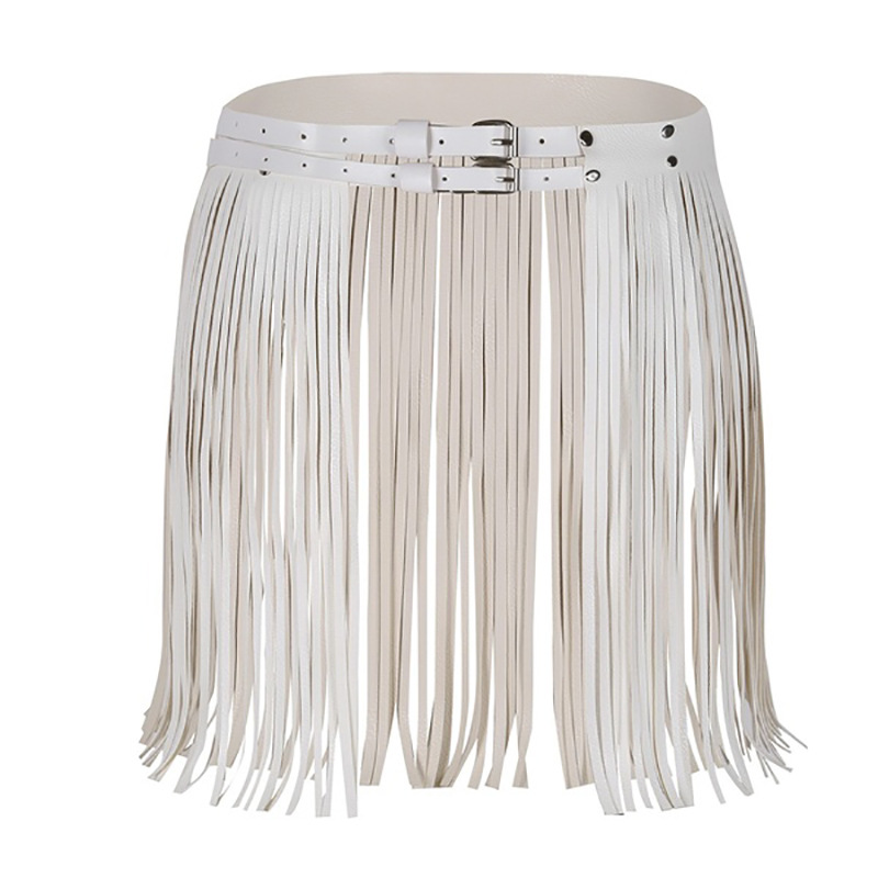 Halloween Performance Costume Adjustable Artificial Leather Belt Tassel Skirt