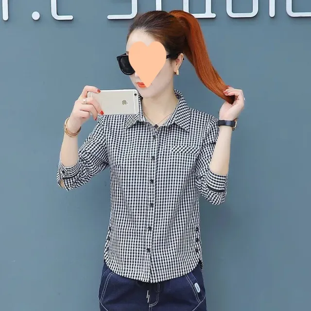 Women's Fashion Striped Western Style Shirt Top Black Plaid - Shop at LoveMi