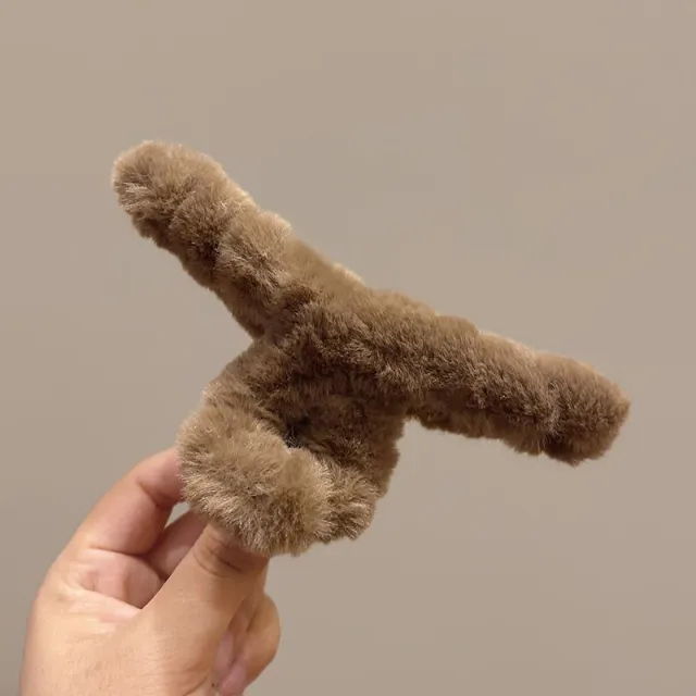 Autumn And Winter Plush Shark Clip Barrettes Furry Grip Deep Coffee 13Cm - Shop at LoveMi