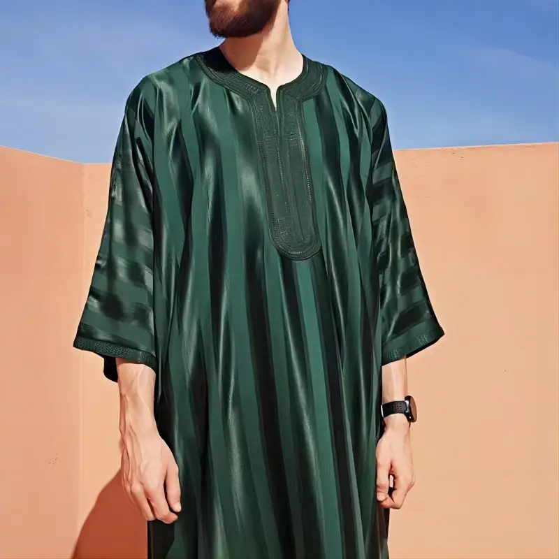 Men's Embroidered Arab Youth Dark Green Muslim