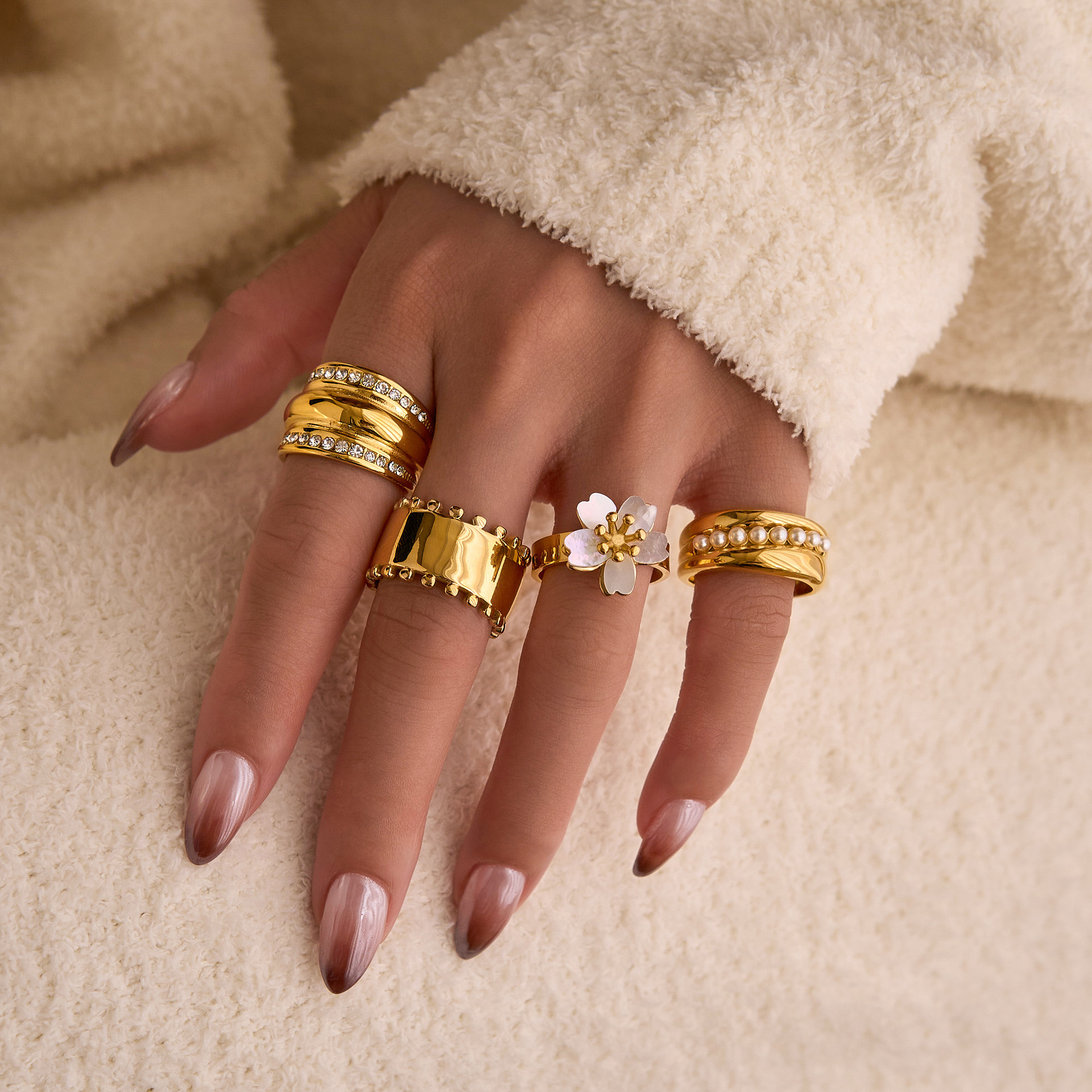 Real Gold Plating Exquisite Gang Drill Pearl Ring