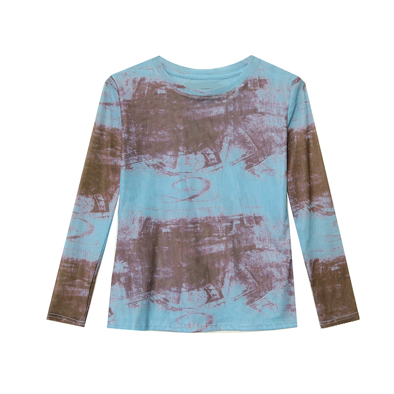 Fall Winter Fashion Voile Printed Long Sleeve Round Neck Slim Fit