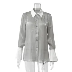 European And American Workplace Style Retro Fashion Patchwork Top - Gray - View 1