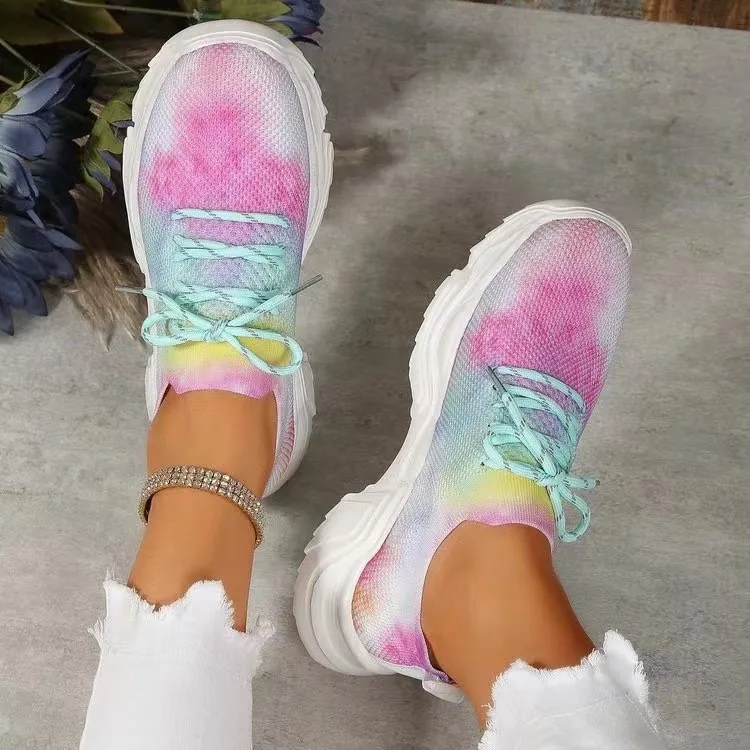 Flyknit Casual New Running 3D Printed Flowers Slip-on Light Running Shoes - Green