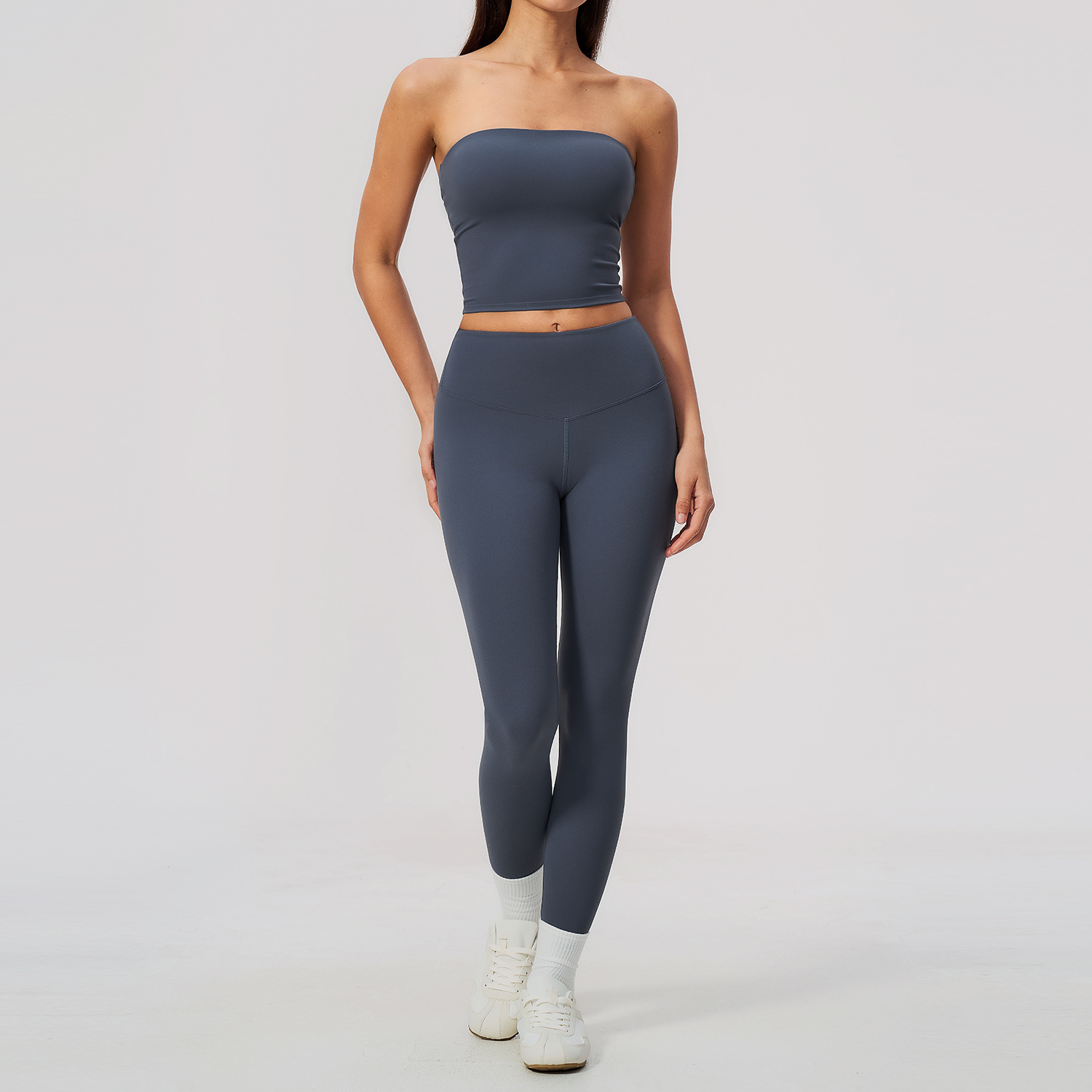 Running Sports New Strapless Yoga Suit Set Blue S