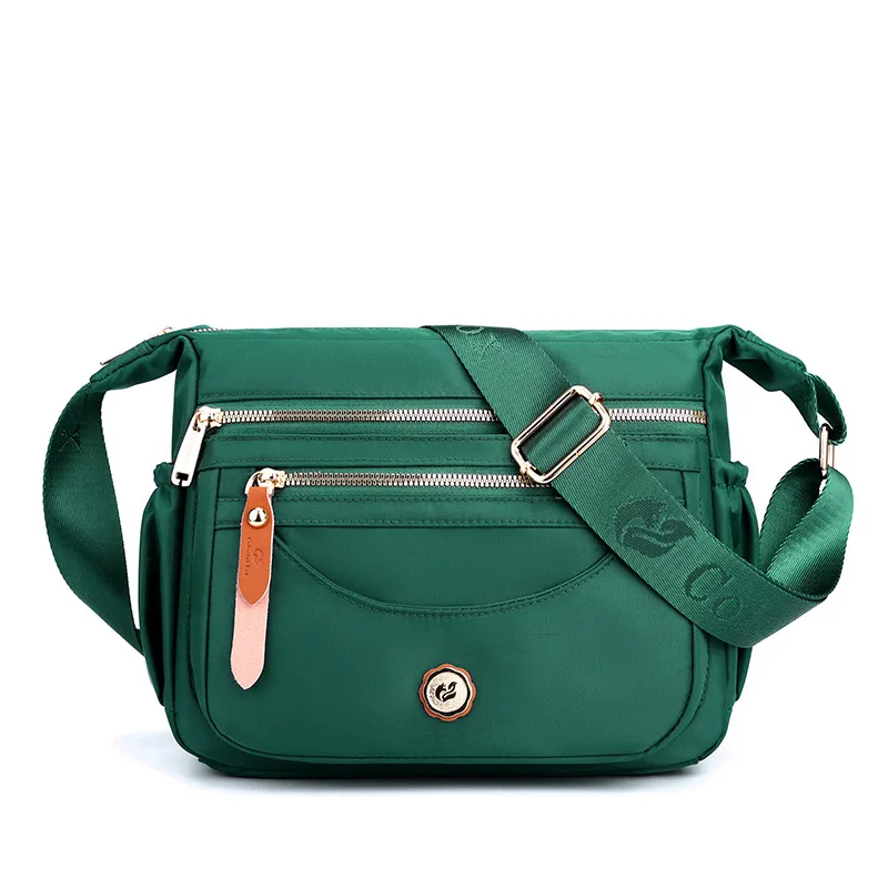Multilayer One Shoulder Bag Large Capacity Waterproof Nylon Crossbody Bag - Green