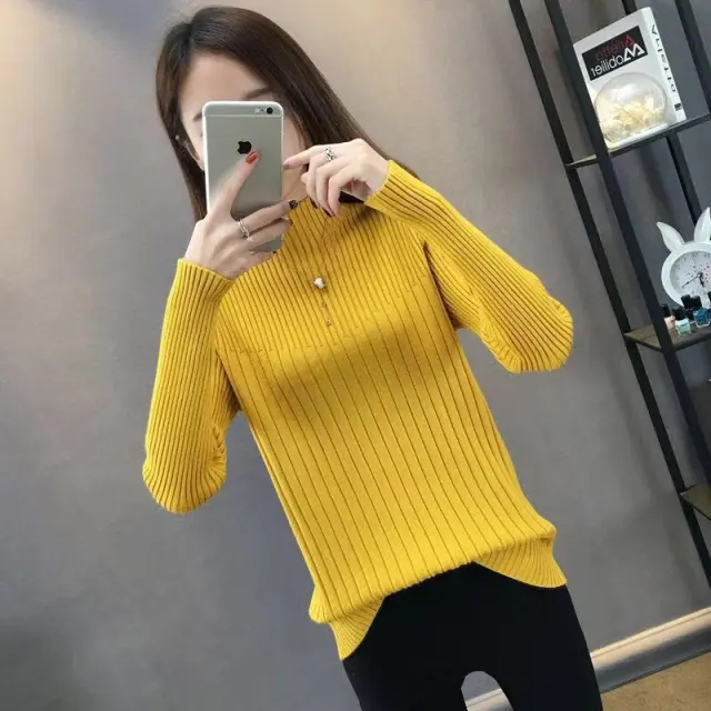 Slim Fit Slimming Inner Knitted Bottoming Shirt Women's Long Sleeve Yellow - Shop at LoveMi