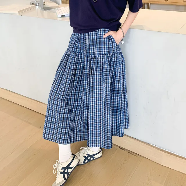 Blue Plaid High Waist Slim A line Skirt Blue - Shop at LoveMi