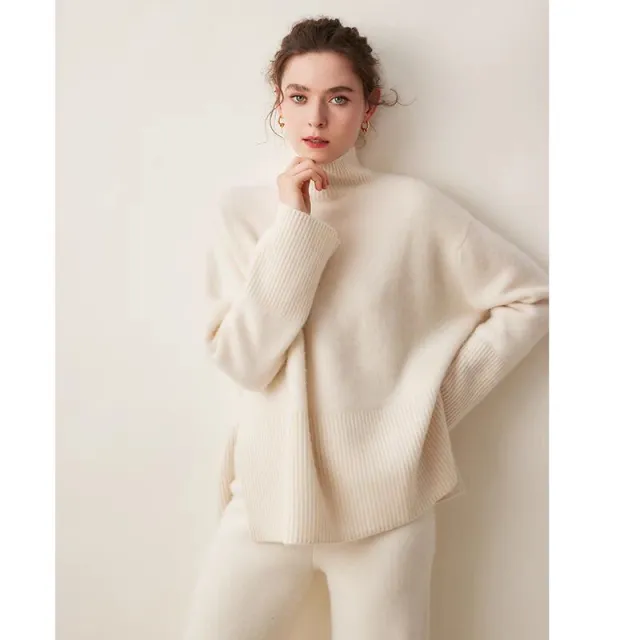 Women's Turtleneck Sweater Loose fitting Comfortable Sweater White - Shop at LoveMi