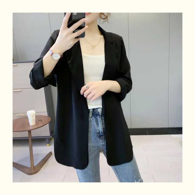 WomenLoose Sunscreen Clothes Mid length Air Conditioning Cardigan Chiffon Small Suit Jacket Black - Shop at LoveMi