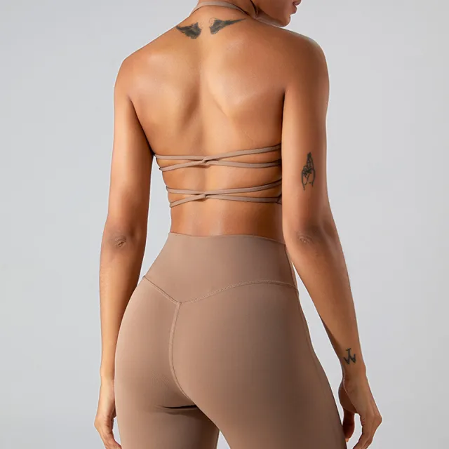 Women's Fashion Cross Beauty Back Exercise Top Brown - Shop at LoveMi