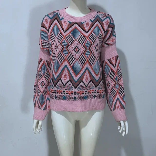 European And American Knitted Sweater Jacquard Knitted Top For Women Pink - Shop at LoveMi