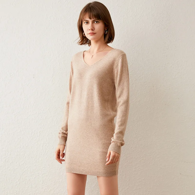 Mid-length Outerwear Loose And Lazy Style Knitted Top Bottoming Shirt - Camel