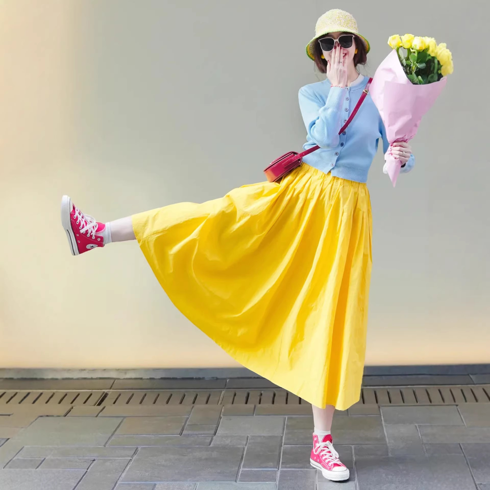 Figure-flattering A-line Umbrella Skirt High-waisted Loose-fit Elegant Pleated Maxi Dress