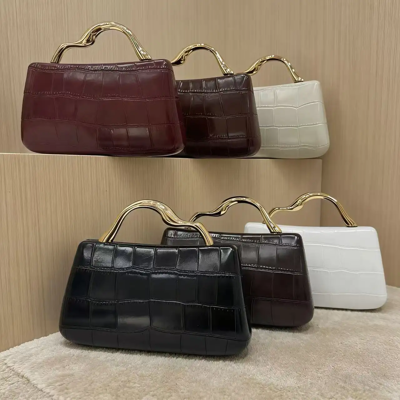 Womens Affordable Luxury PU Structured-handle Evening Bag