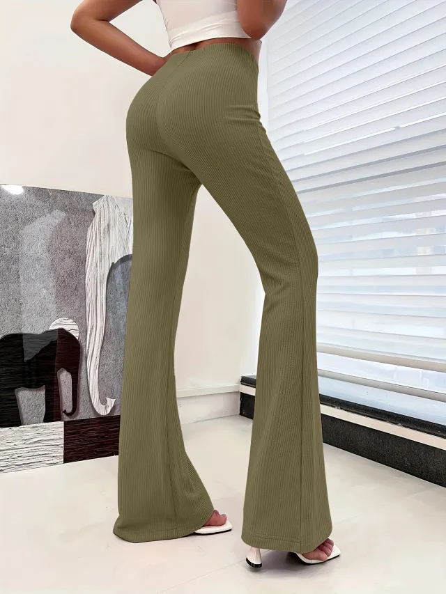 European And American Sports Casual Yoga Slightly Flared Straight Slim Fit Hip Raise Trousers Olive Green - Shop at LoveMi