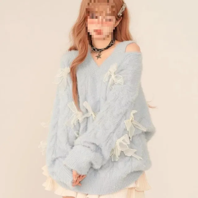 Fleece lined Lazy Bow Jacket Long sleeved Sweater - Shop at LoveMi