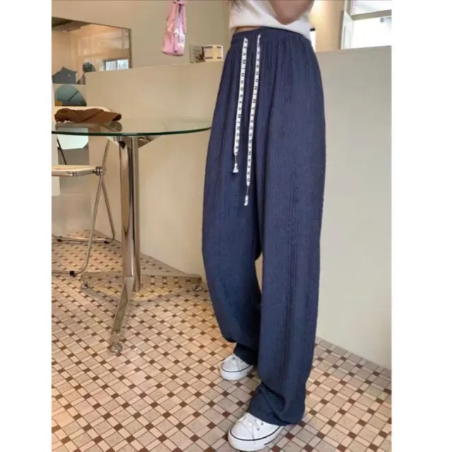 Casual New Straight leg Draped Women's Loose Korean style Floor length Pants Gray - Shop at LoveMi