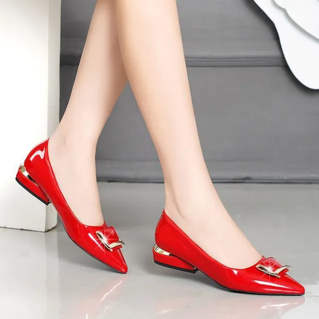 Womens Mid heel Chunky heel Soft soled Low cut Soft leather Pumps Wine - Shop at LoveMi