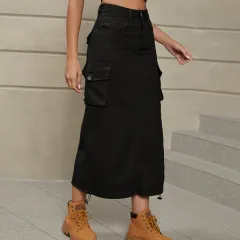 Women's Fashionable Casual Mid-length Skirt - Black - View 1