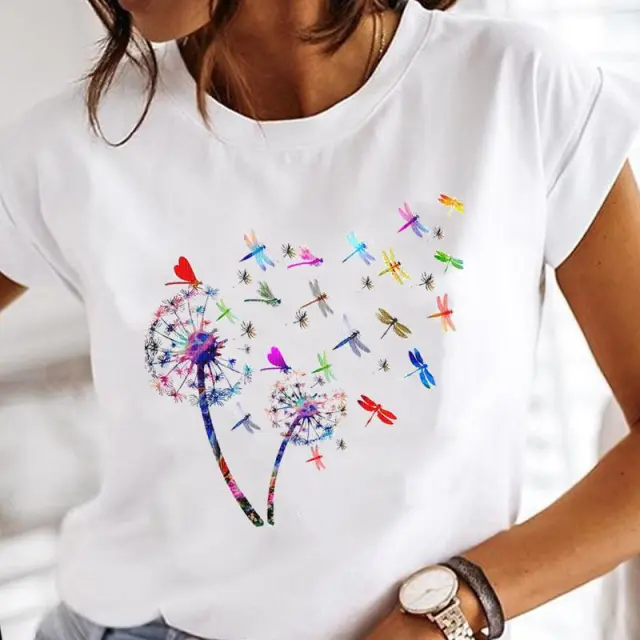 Watercolor Printing Women's Top T shirt With Short Sleeves Er5899 2Color - Shop at LoveMi