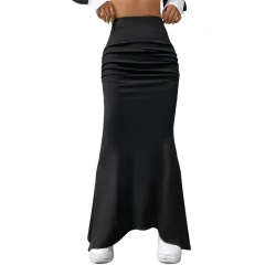 New Skirt Knitted Solid Color Fishtail - Black - View 1