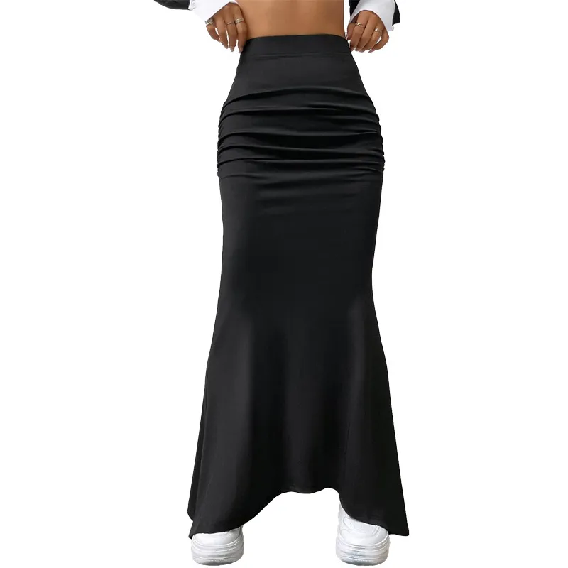 New Skirt Knitted Solid Colour Fishtail - Black