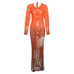 Fashion Women's Wear See-through Backless Lace Up Slim Fit Dress - Red - View 1