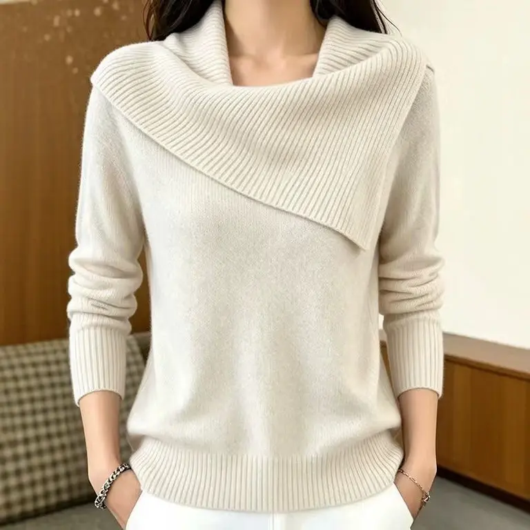 Womens Relaxed-fit Casual Lapel Sweater