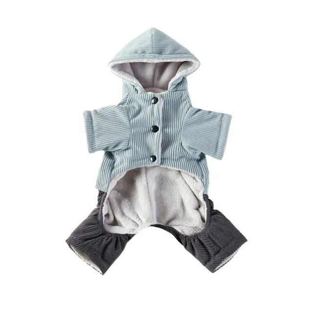 Corduroy Pet Four legged Hooded Fleece Lined Coat Blue Corduroy - Shop at LoveMi