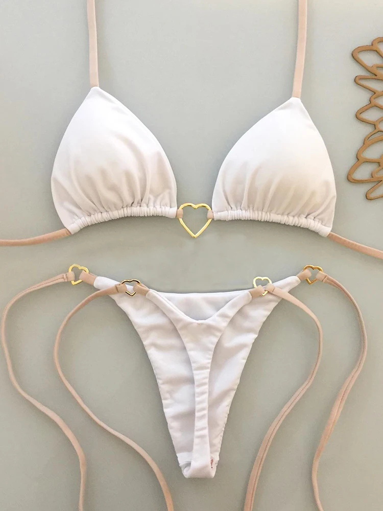 Title 5, New Solid Color White Bikini Suit Low Waist Lac...