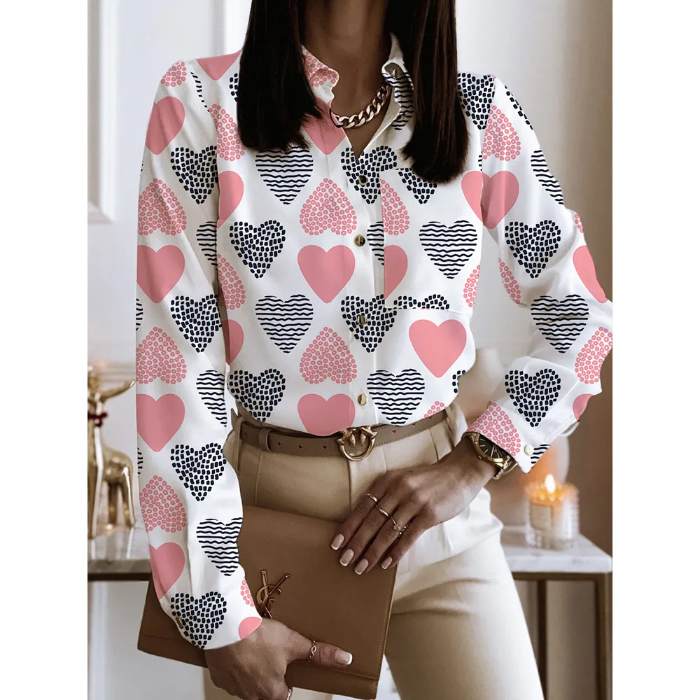Spring And Autumn Long Sleeve Loose Printed Long Sleeve Lapel Mid-length Shirt - Style 17-Xl