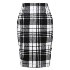 Pencil Plaid High-waist Tight Hip-hugging Midi Skirt - Black - View 1
