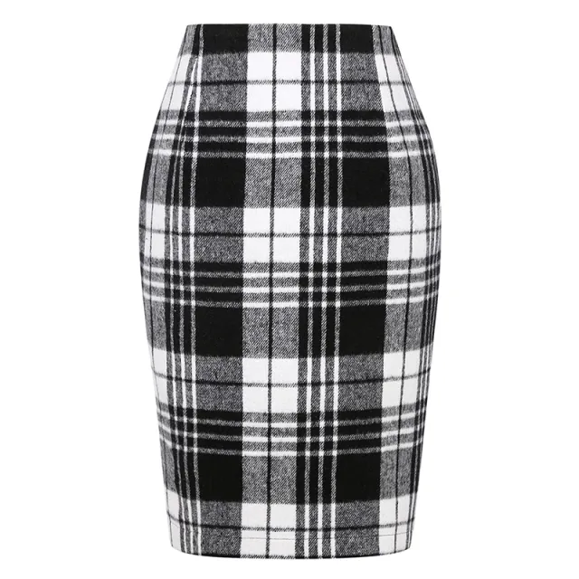 Pencil Plaid High waist Tight Hip hugging Midi Skirt Black - Shop at LoveMi