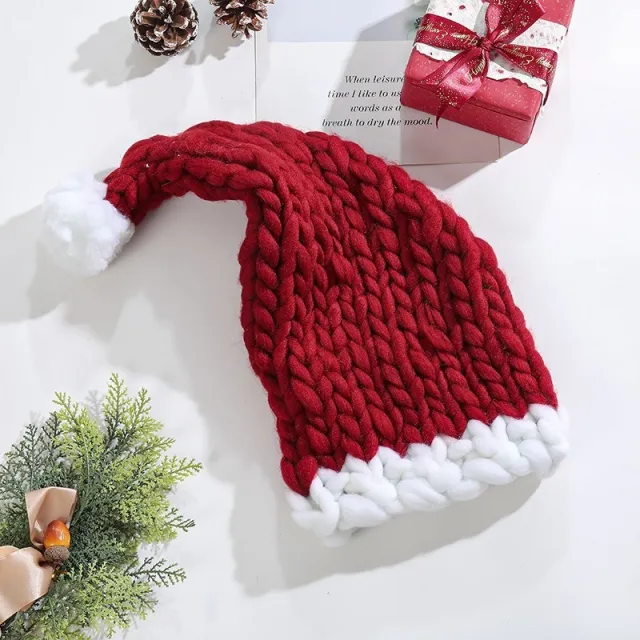Christmas Hat Coarse Fur Knitted Hat Cute Warm Red - Shop at LoveMi