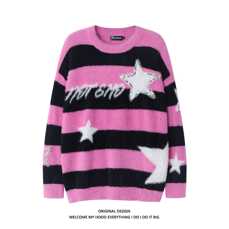 American-style Lazy Striped Rivet Sweater
