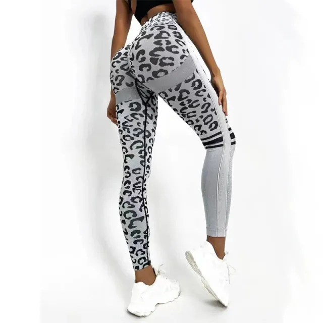 Chemical Fiber Blend Leopard Print Yoga High Waist Tights Fashion Sports Seamless Trousers Fitness Pants Black - Shop at LoveMi