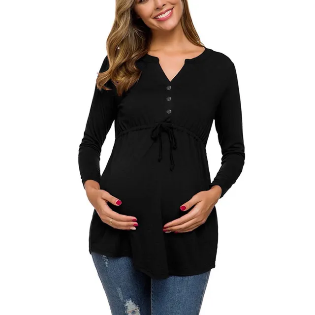 Autumn And Winter Long Sleeve V neck Solid Color Girdle Lace up Nursing Shirt Black - Shop at LoveMi