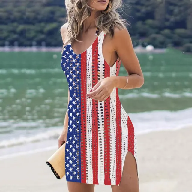 Knitted Hollow Vest Blouse Skirt Flag - Shop at LoveMi