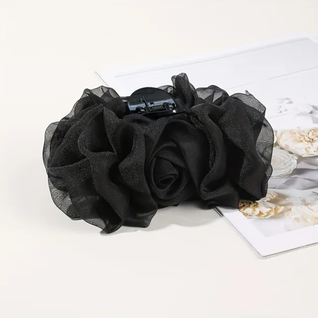 Chiffon Bow Barrettes Back Head Updo Hair Claw Black - Shop at LoveMi