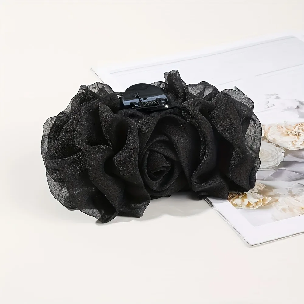 Chiffon Bow Barrettes Back Head Updo Hair Claw - Black