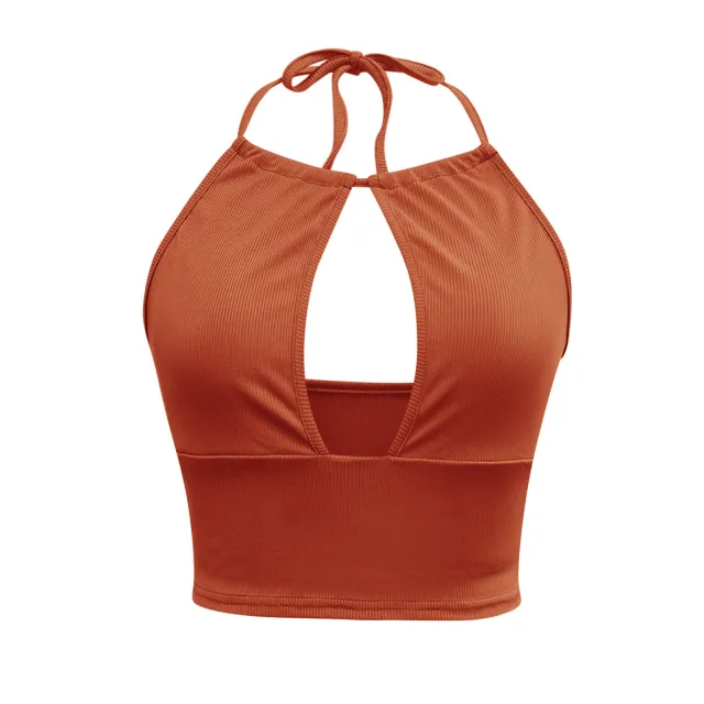 Classic Vacation Style Swimsuit Halter Spaghetti Straps Tube Top Padded Orange - Shop at LoveMi