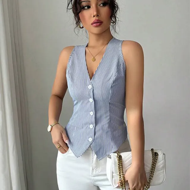Temperament Striped Vest Sleeveless Cardigan Top Stripes - Shop at LoveMi