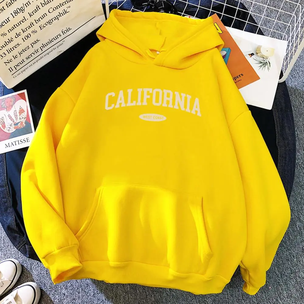 Women's Hooded Street Pocket Round Neck Sweatshirt - Yellow