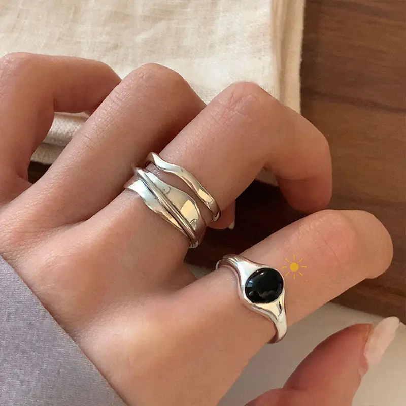Womens Oval Black Zircon Ring
