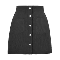 Single-breasted Slim Fit Solid Skirt - Black - View 1