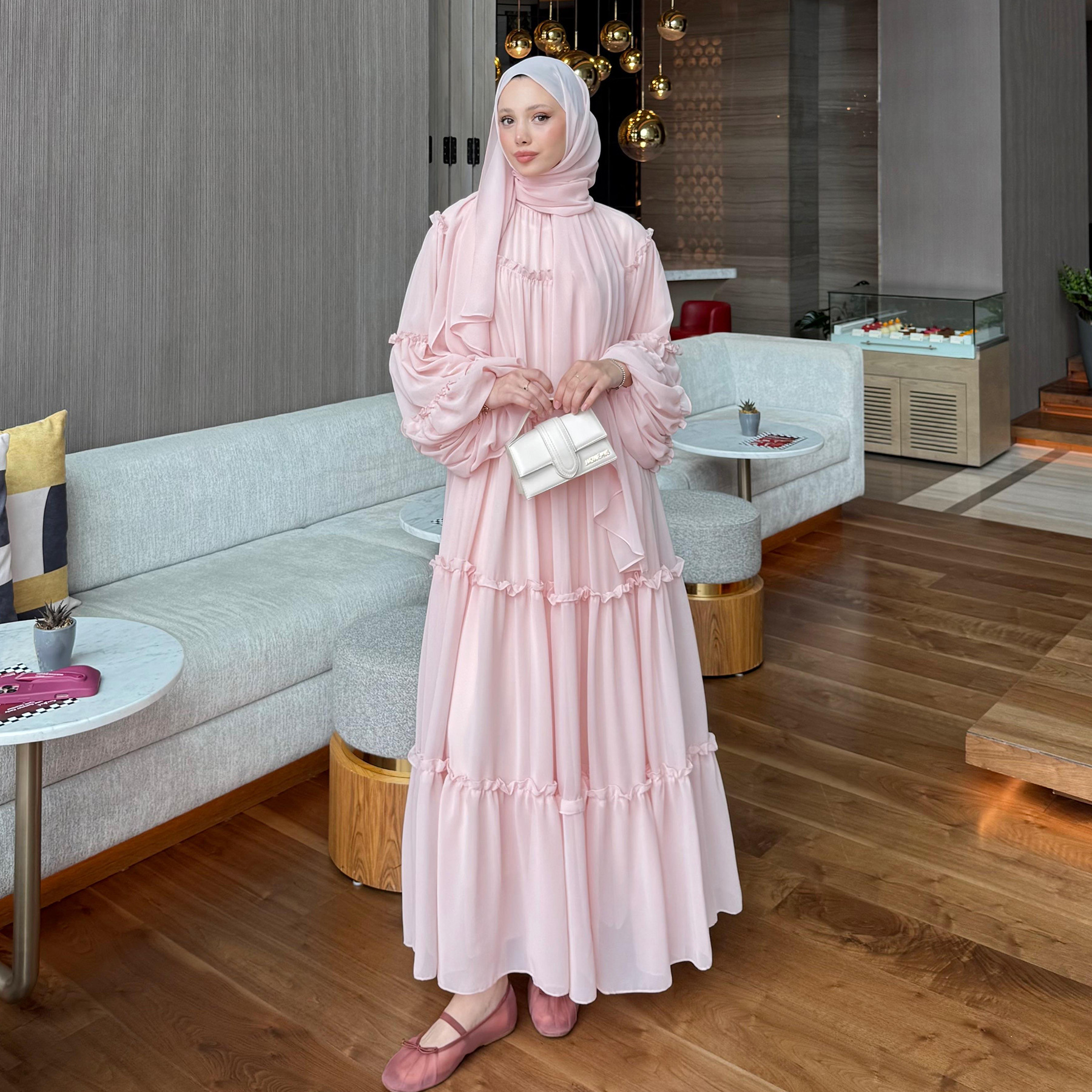 Lace-Trim Long-Sleeve Tiered Maxi Dress — product details and sizing image 2