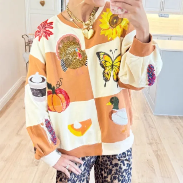 Pumpkin Butterfly Bouquet Duck Print Women's Round Neck Sweatshirt Glo00437Pc - Shop at LoveMi
