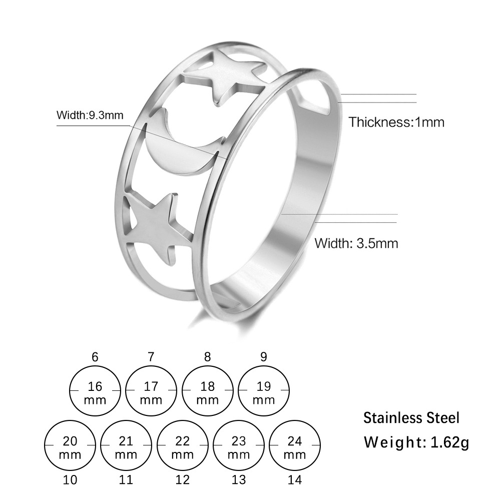 Japanese And Korean-style Hollow Star And Moon Stainless Steel Ring