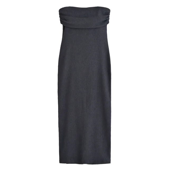 Tube Top Off the shoulder Midi Skirt Dress Gray - Shop at LoveMi